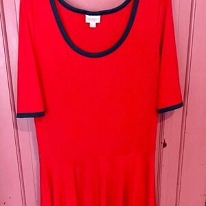 Lularoe Nicole Dress Red with Blue Trim Size Large